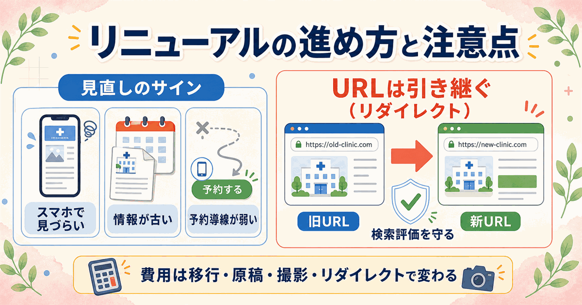 クリニックのホームページリニューアルのタイミングと、URLを維持する際の注意点