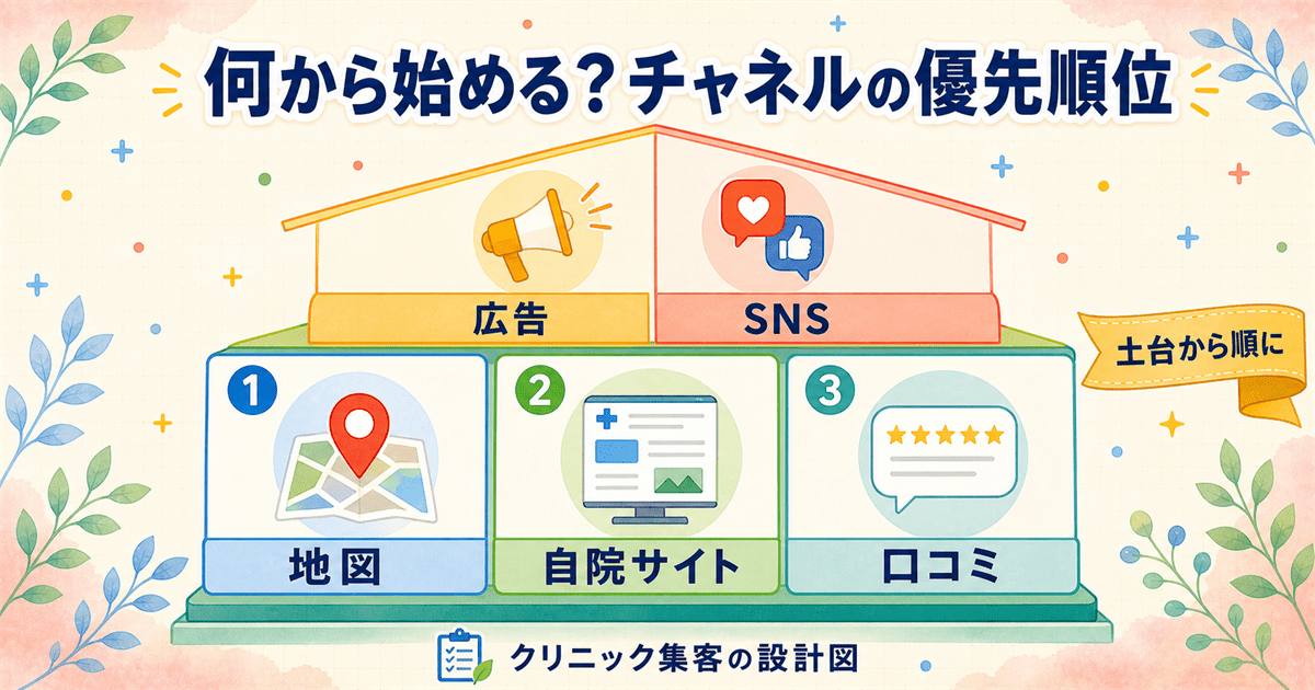 検索・地図・口コミ・広告・SNSの役割分担と自院の現状別に決める着手の優先順位