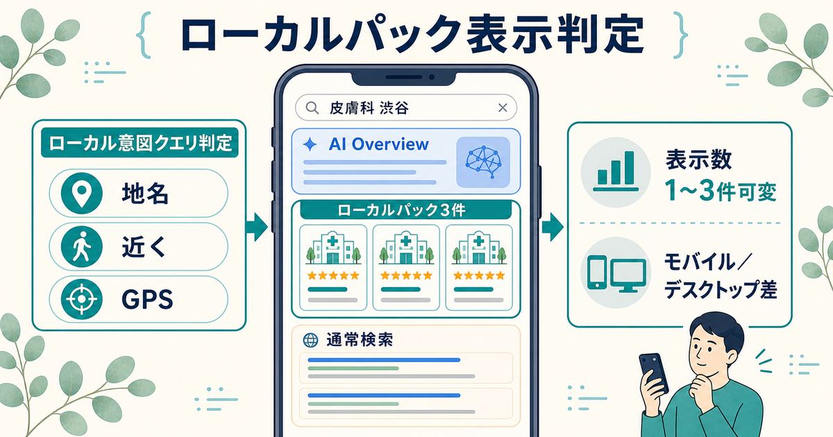 ローカルパック表示判定：クエリ意図のローカル判定とAI Overview隣接表示のレイアウト