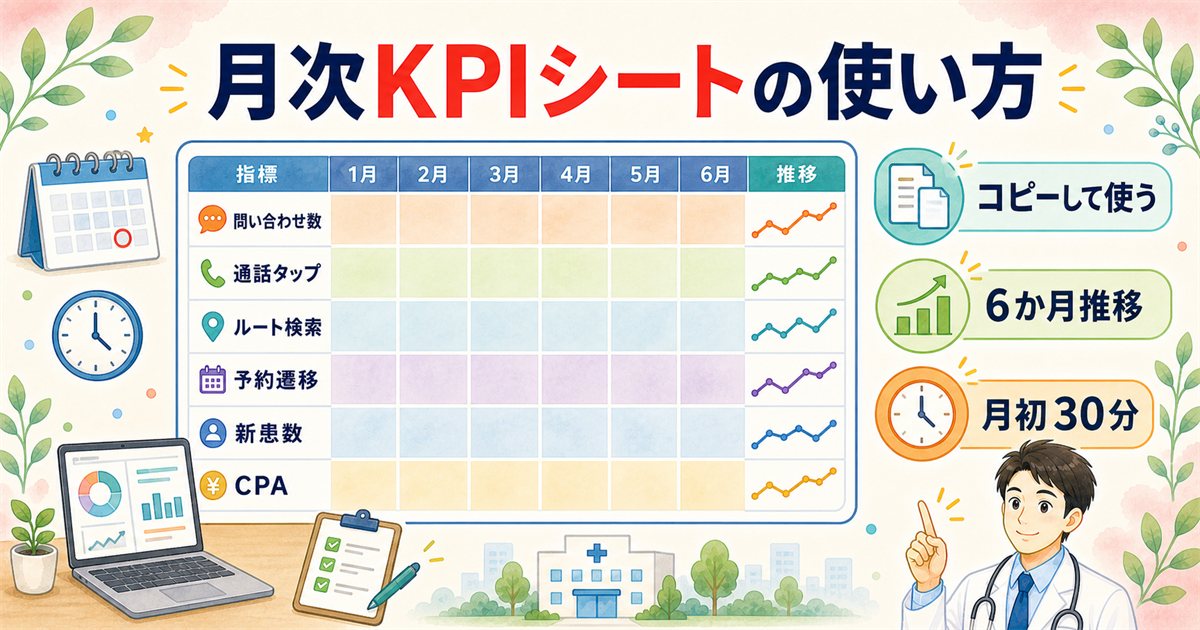 月次KPIシートのレイアウト：5指標を6か月分並べて推移を見る