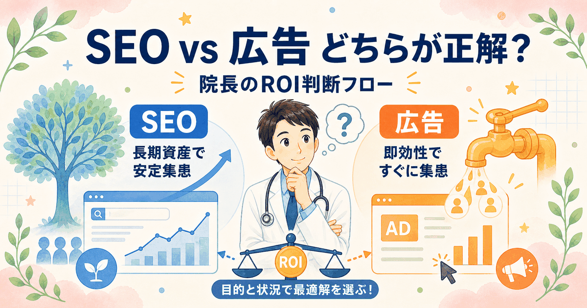 クリニックの集患はSEO vs 広告どちらが正解？院長のROI判断フロー