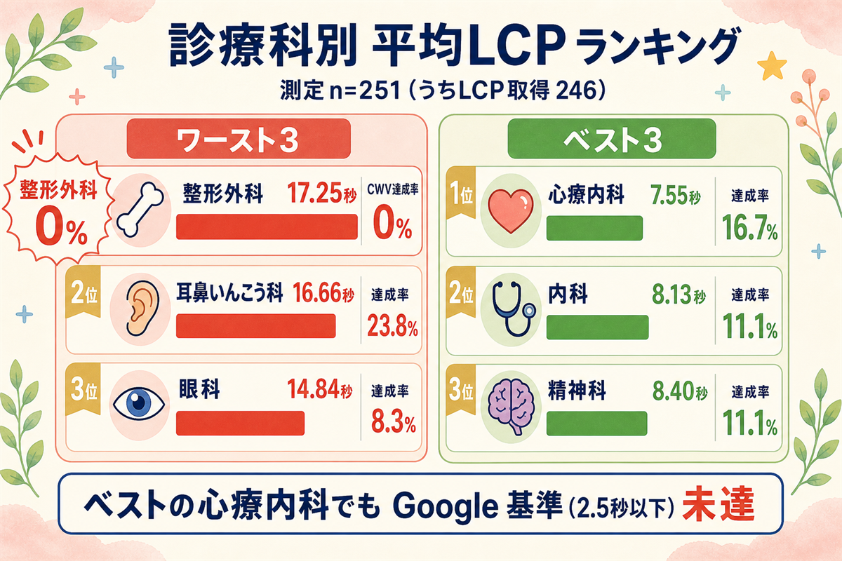 10診療科CWV達成率ランキング:整形外科と産婦人科が達成率0%で最下位