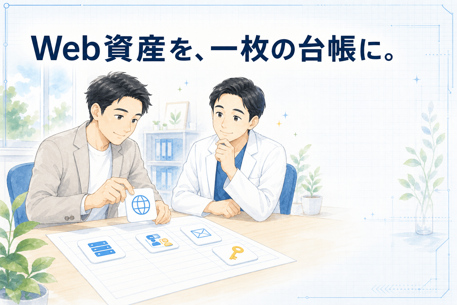 Web資産を、一枚の台帳に。散らばったWeb資産を台帳に整理する様子