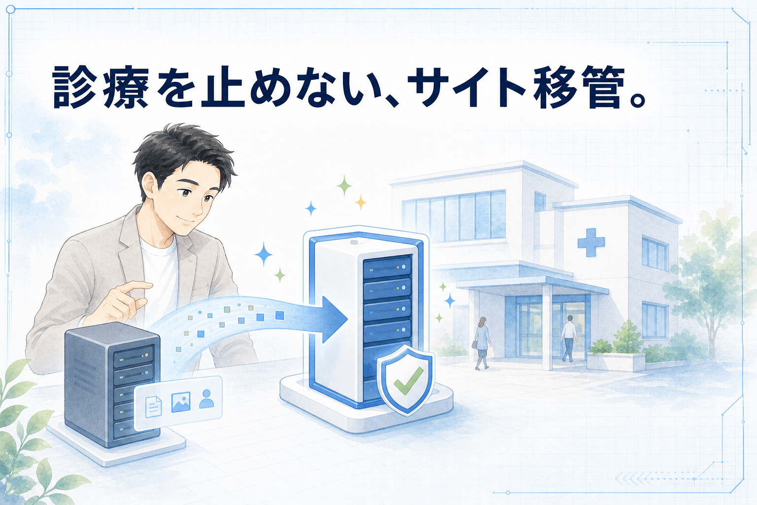 診療を止めない、サイト移管。旧サーバーから新サーバーへ安全に引っ越す様子